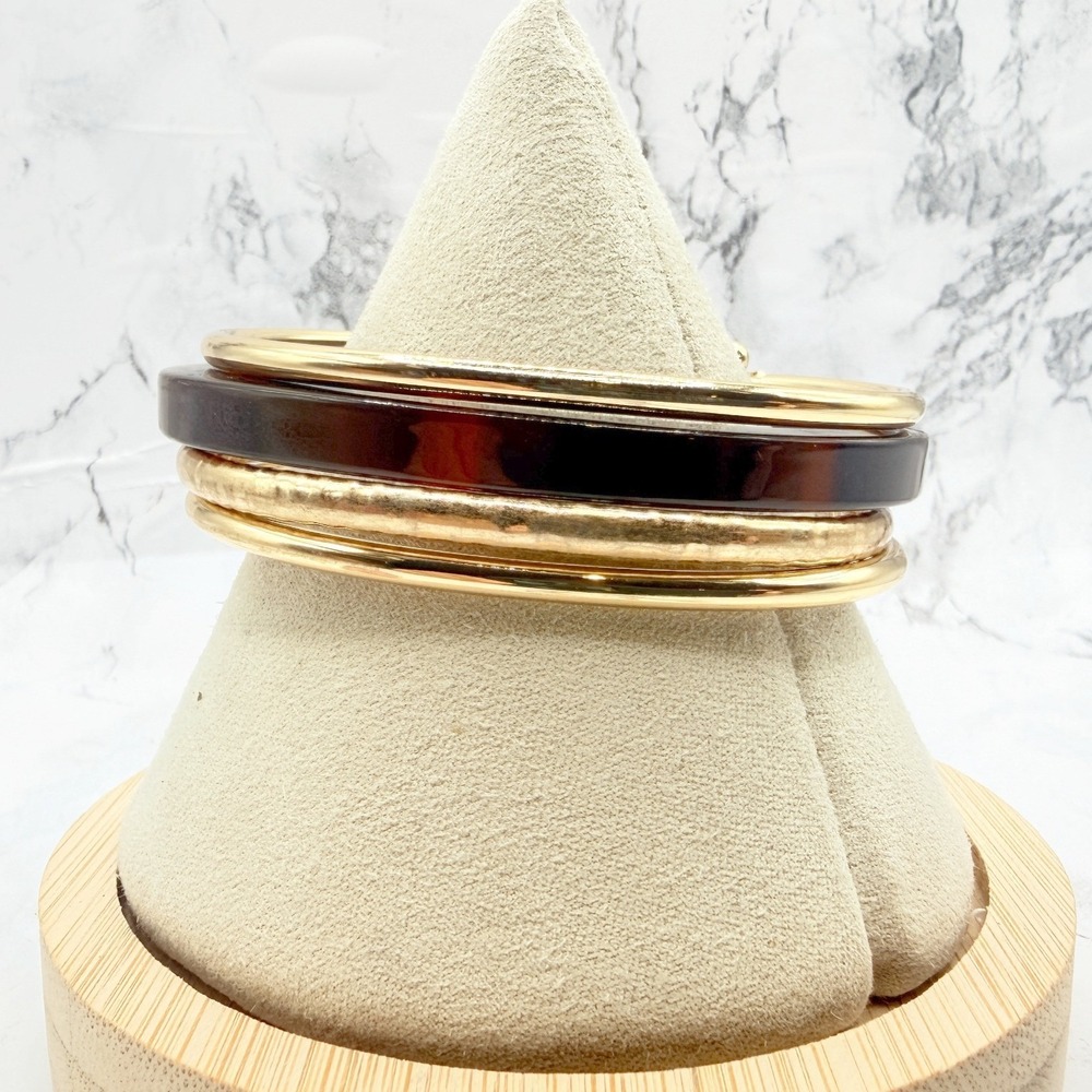 Faux Tortoiseshell Cuff Bracelet Gold Tone Open Bangle Statement Jewelry